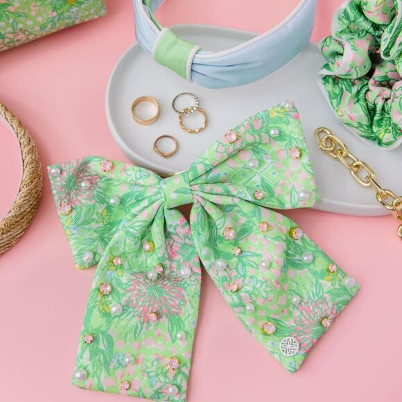 Hair Bow Women Green Floral Lime Feeling Good Pearl Rhinestone Accessories